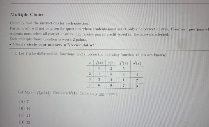 Solved Multiple Choice Carefully read the instructions for | Chegg.com