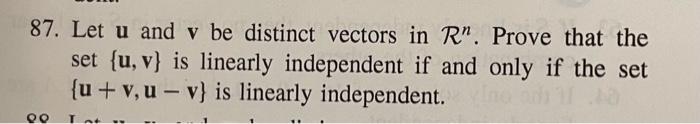 Solved 87. Let u and v be distinct vectors in Rn. Prove that | Chegg.com
