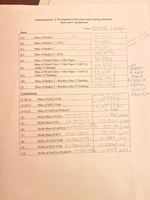 Stoichiometry A Precipitation Reaction And Limiting Chegg 