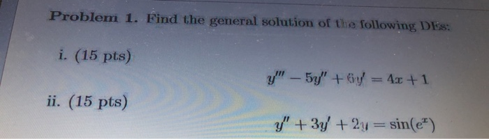 Solved Problem 1. Find the general solution of the following | Chegg.com