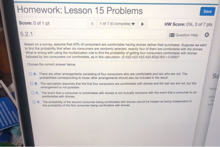 Solved Homework: Lesson 15 Problems Save Score: 0 of 1 pt 1 | Chegg.com
