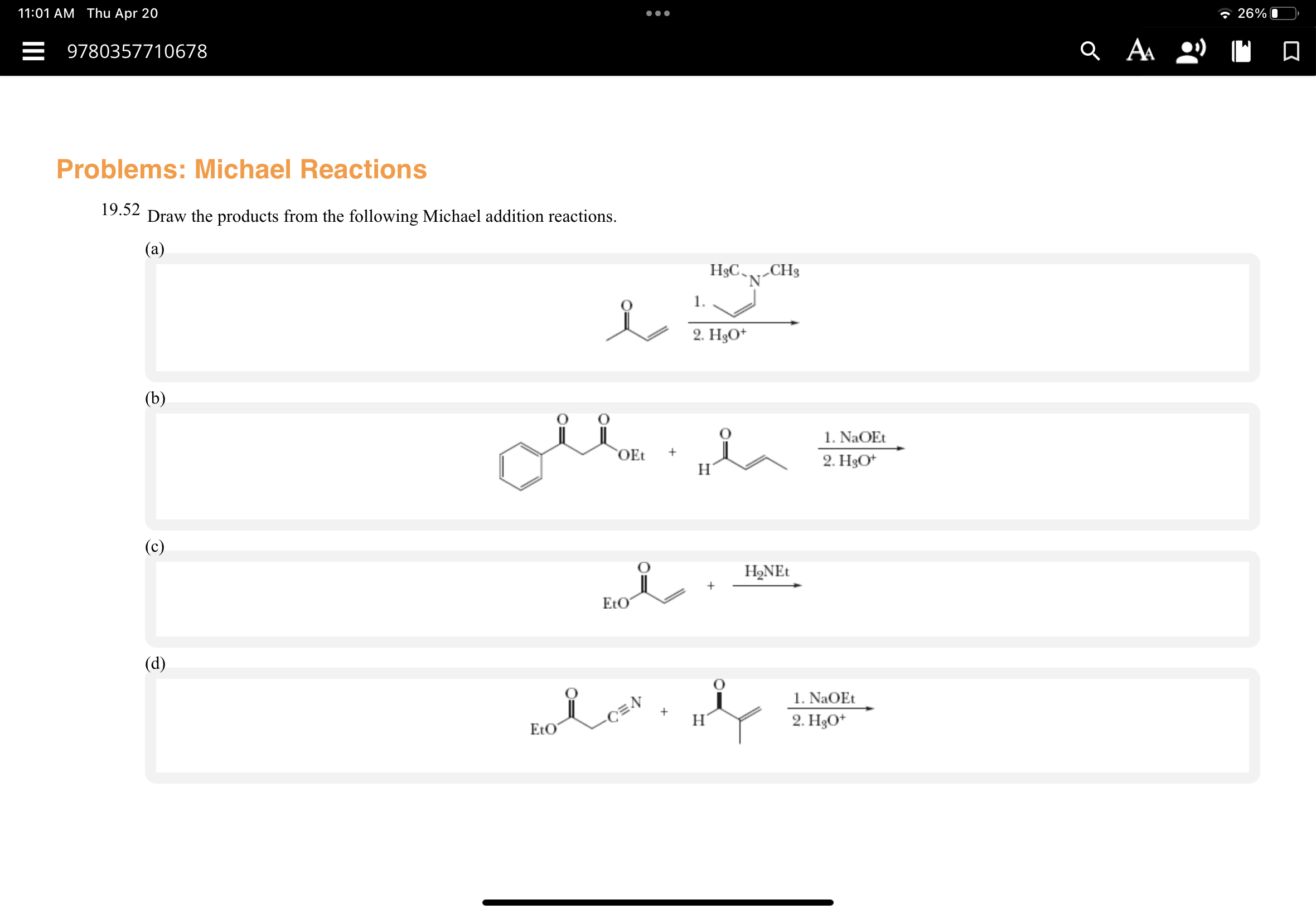 Solved Problems: Michael Reactions19.52 ﻿Draw the products | Chegg.com