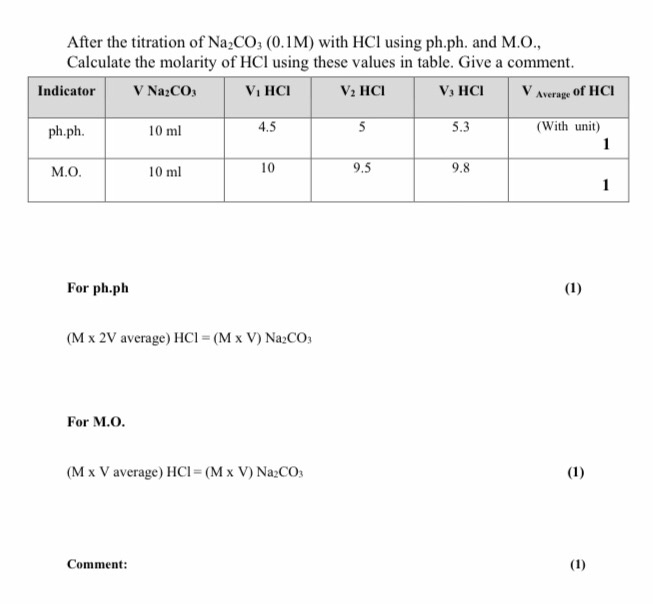 Solved After the titration of Na2CO3 (0.1M) with HCl using