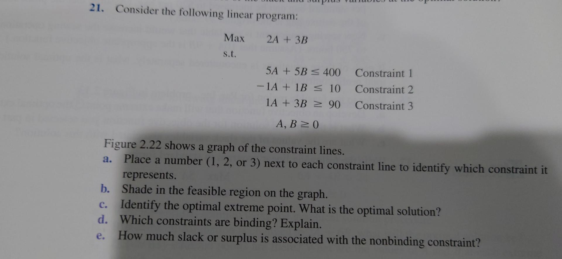 Solved 21. Consider the following linear program: Max 2A + | Chegg.com