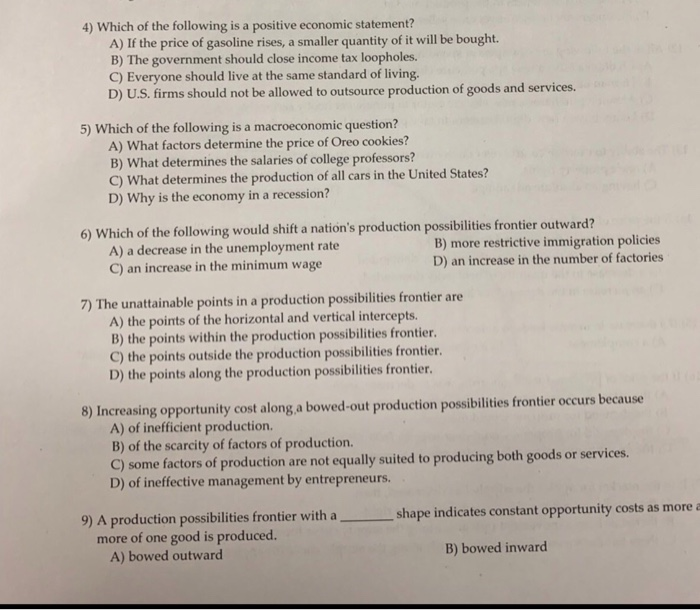 Which One Of The Following Is A Positive Economic Statement Solved 4) Which of the following is a positive economic | Chegg.com