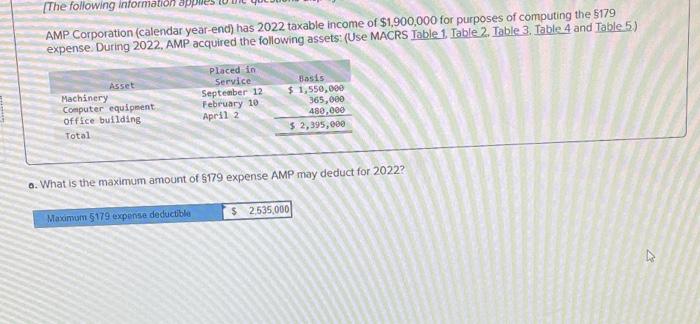 Solved a. What is the maximum amount of 179 expense AMP may | Chegg.com