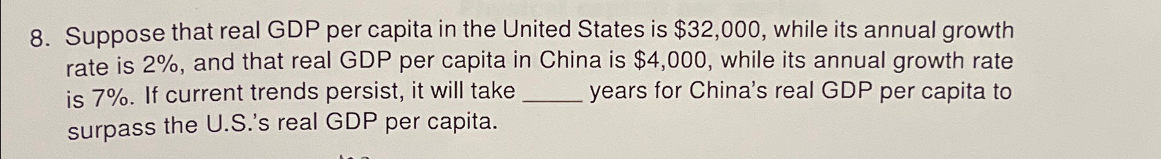 Solved Suppose that real GDP per capita in the United States | Chegg.com