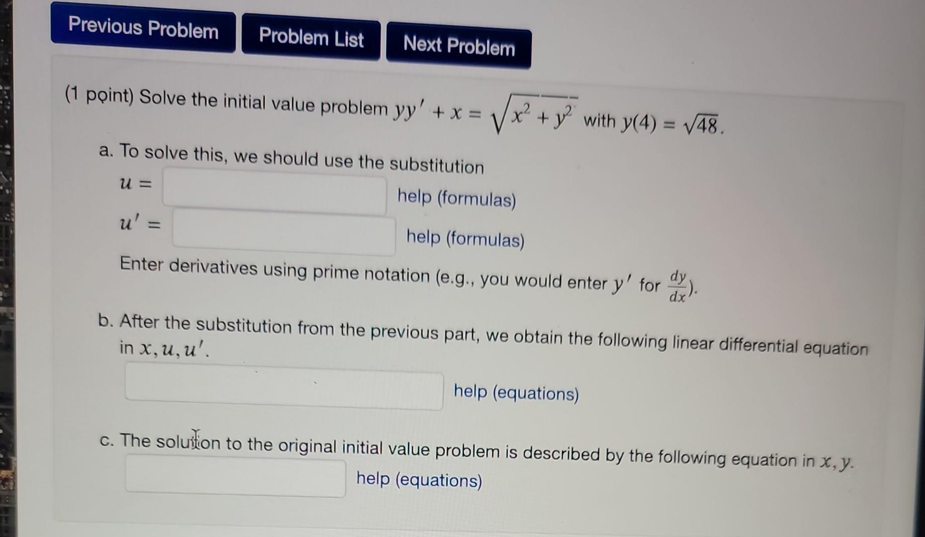 Solved Point Solve The Initial Value Problem Yy′ X X2 Y2