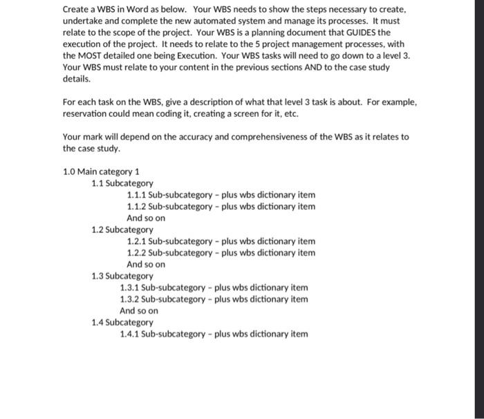 Solved Based off this case study, Create a Work Breakdown | Chegg.com