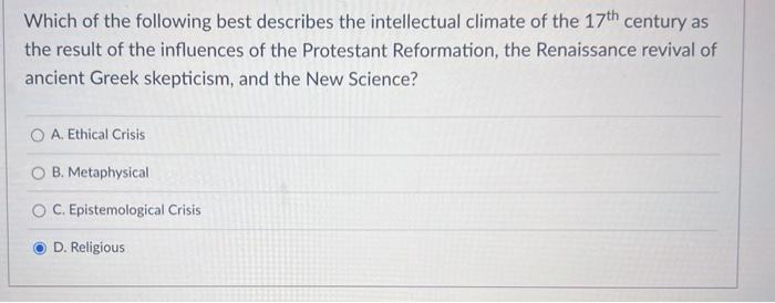 Which of the following best describes the | Chegg.com