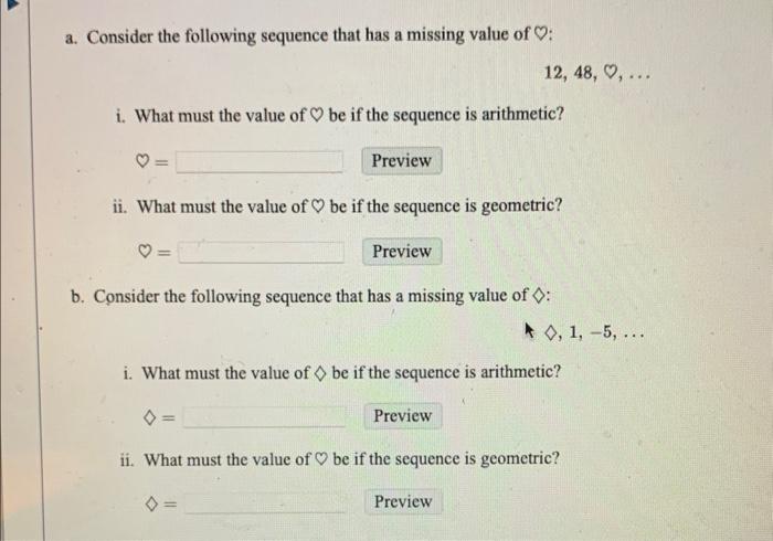 Solved a. Consider the following sequence that has a missing | Chegg.com