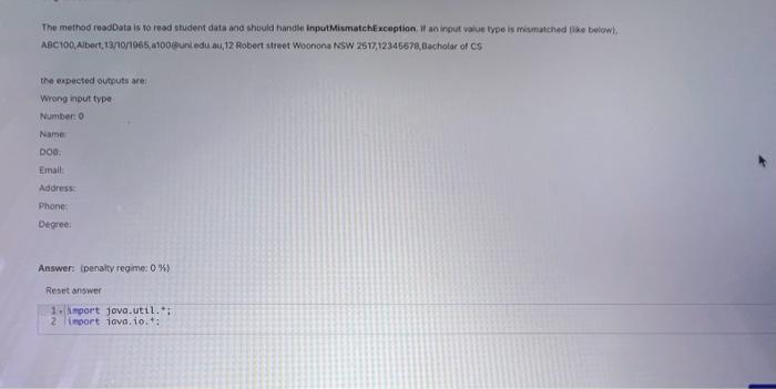 Solved The method readoata is to resd student data and | Chegg.com