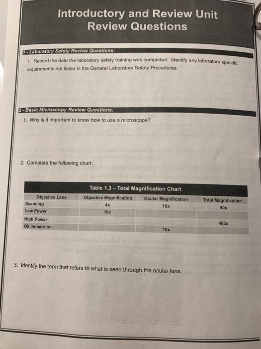 Solved Introductory and Review Unit Review Questions