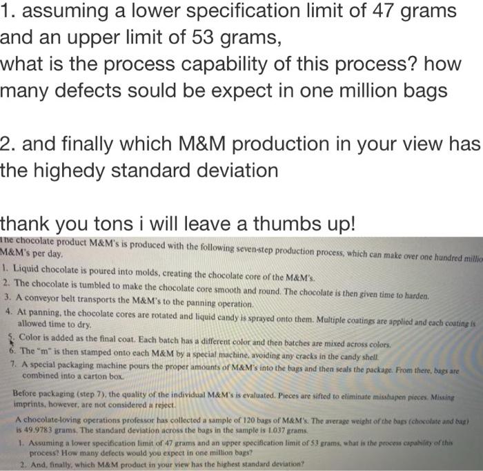 Solved 1. assuming a lower specification limit of 47 grams | Chegg.com