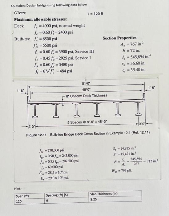 Solved Question: Design bridge using following data below | Chegg.com