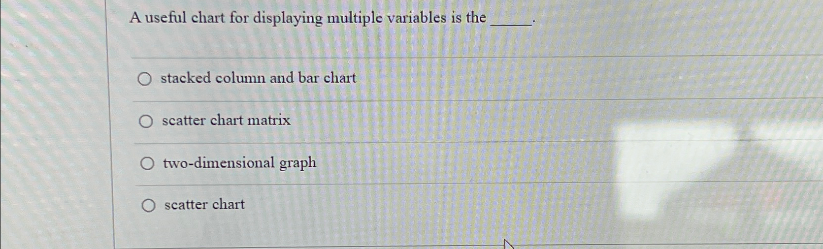 Solved A useful chart for displaying multiple variables is | Chegg.com