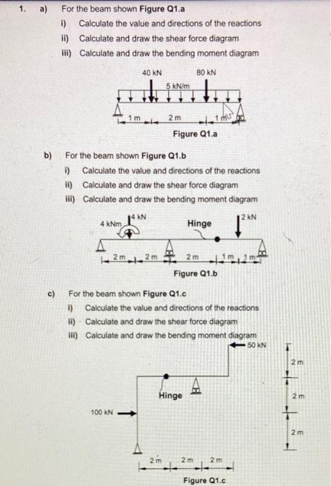 Solved 1. A) For The Beam Shown Figure Q1.a I) Calculate The | Chegg.com