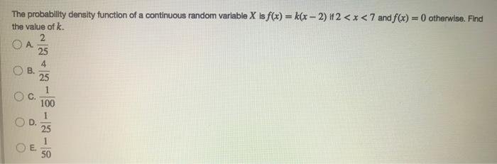 Solved The probability density function of a continuous | Chegg.com
