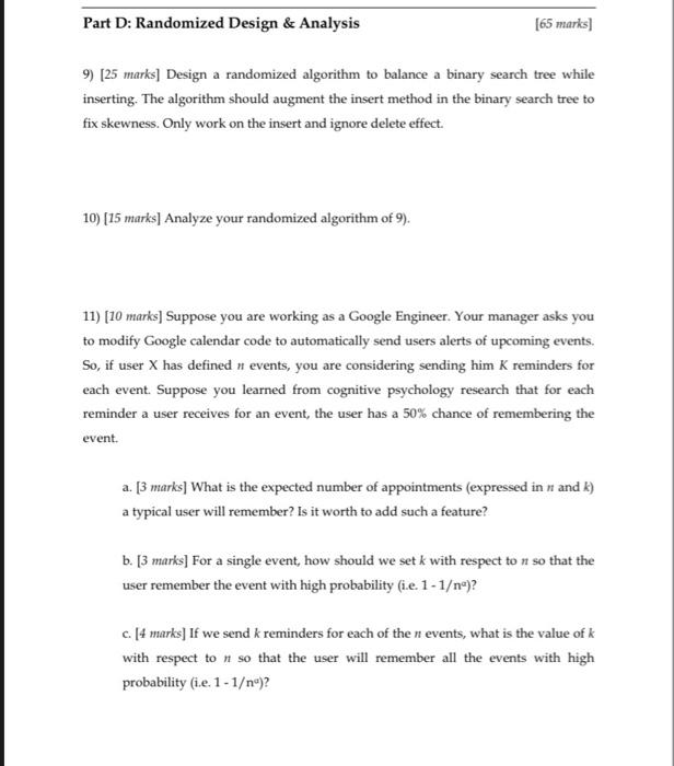 Solved Part D: Randomized Design & Analysis [65 marks) 9) | Chegg.com