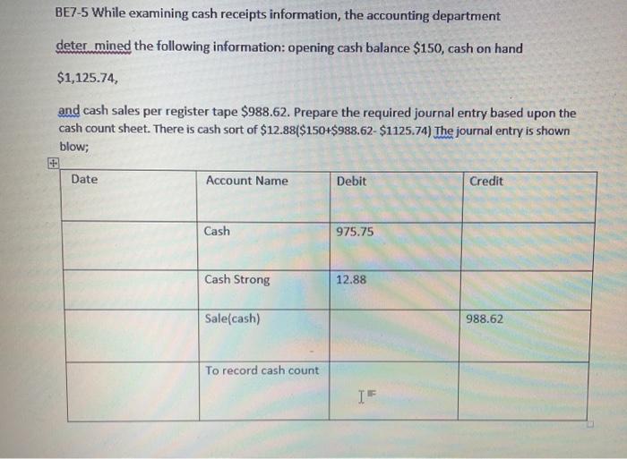 Solved BE7-5 While examining cash receipts information, the 