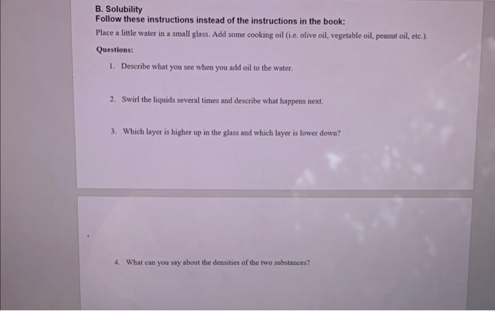 Solved B. Solubility Follow these instructions instead of | Chegg.com