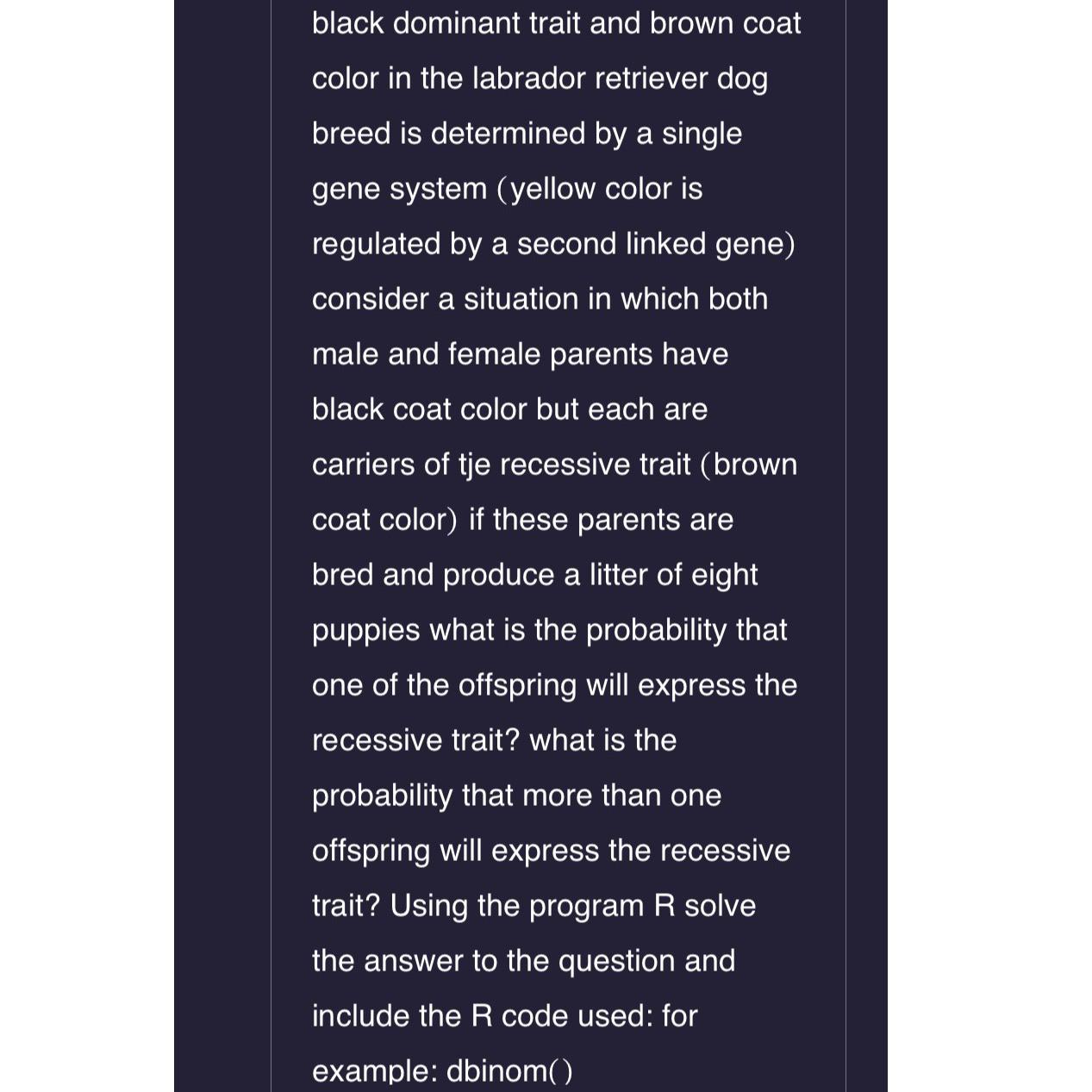 Solved Black Dominant Trait And Brown Coat Color In The | Chegg.com