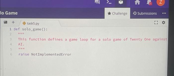 Task 5 is to create a function solo_game() that runs | Chegg.com