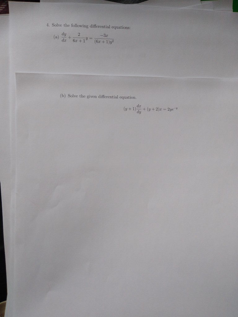 Solved 4. Solve the following differential equations: dy 2 | Chegg.com