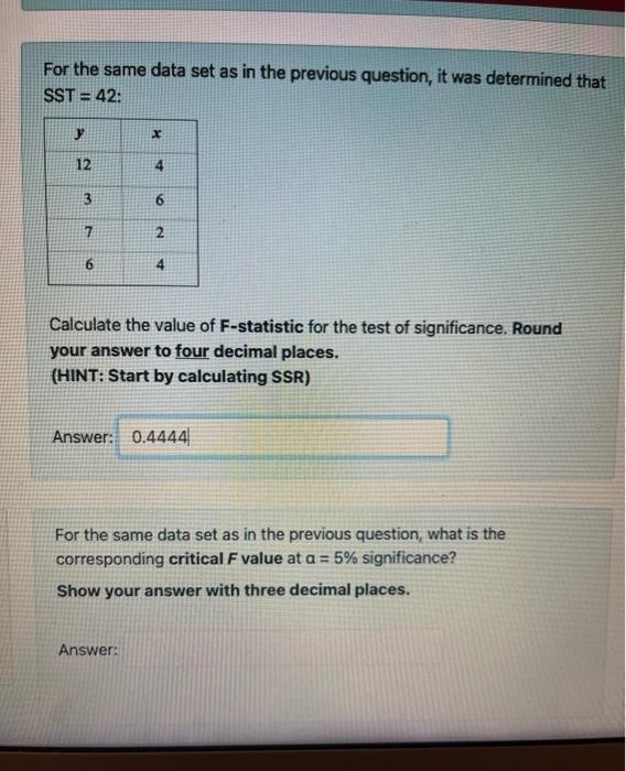 Solved For the same data set as in the previous question, it | Chegg.com
