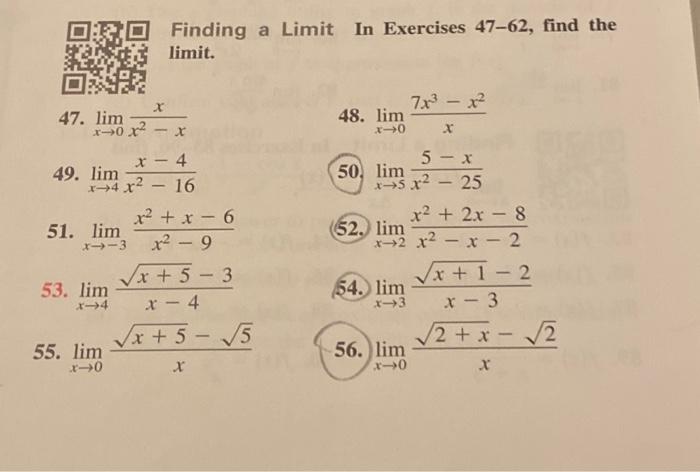 Solved Finding a Limit In Exercises 47-62, find the limit. | Chegg.com