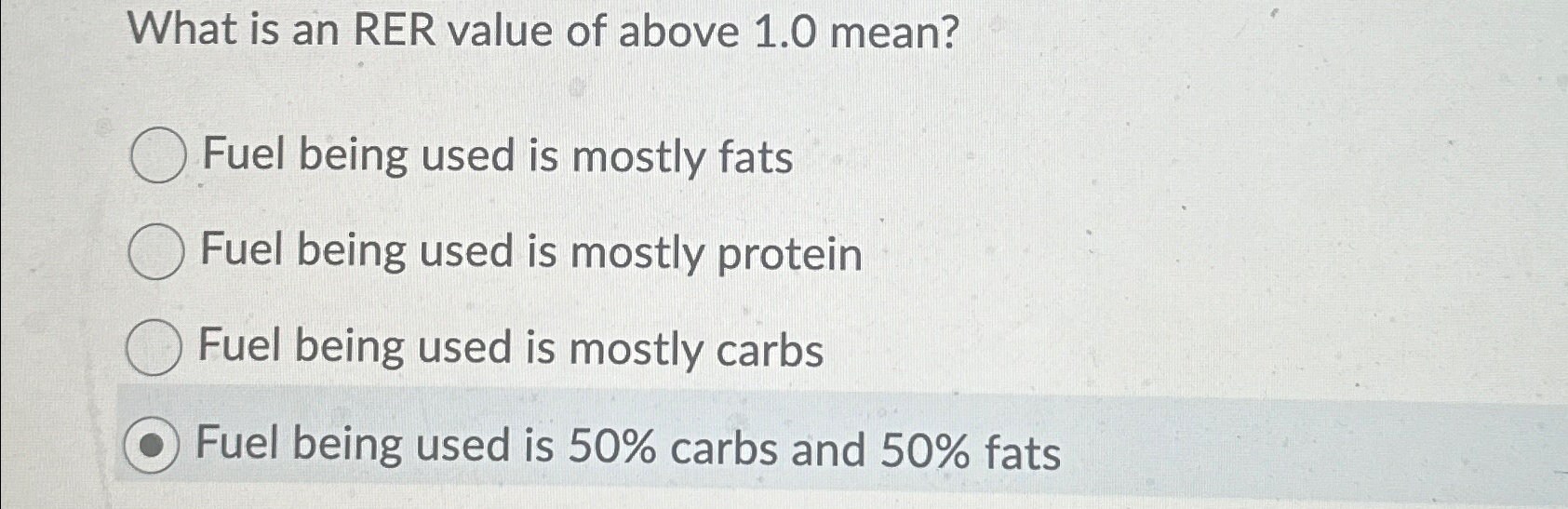 Solved What is an RER value of above 1.0 ﻿mean?Fuel being | Chegg.com