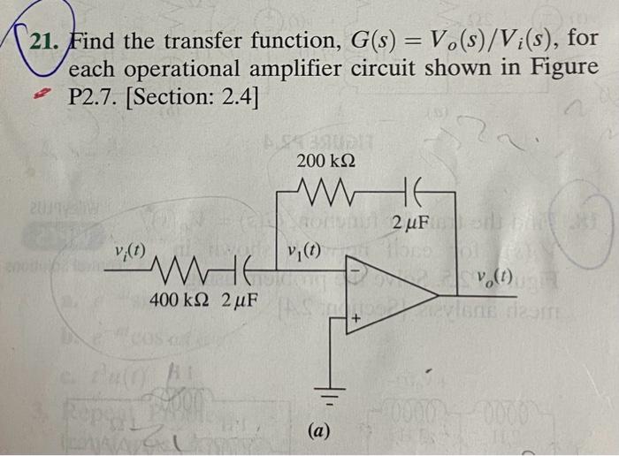 Solved 21. Find the transfer function, G(s) = Vo(s)/V¡(s), | Chegg.com