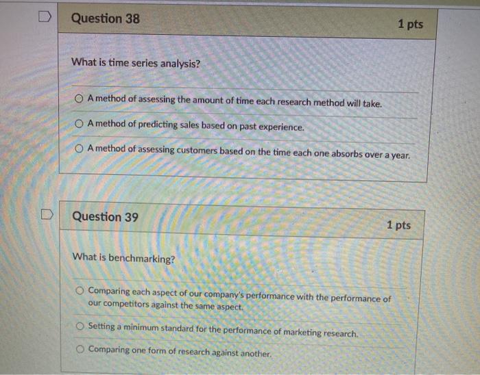 Solved Question 38 1 pts What is time series analysis? A | Chegg.com