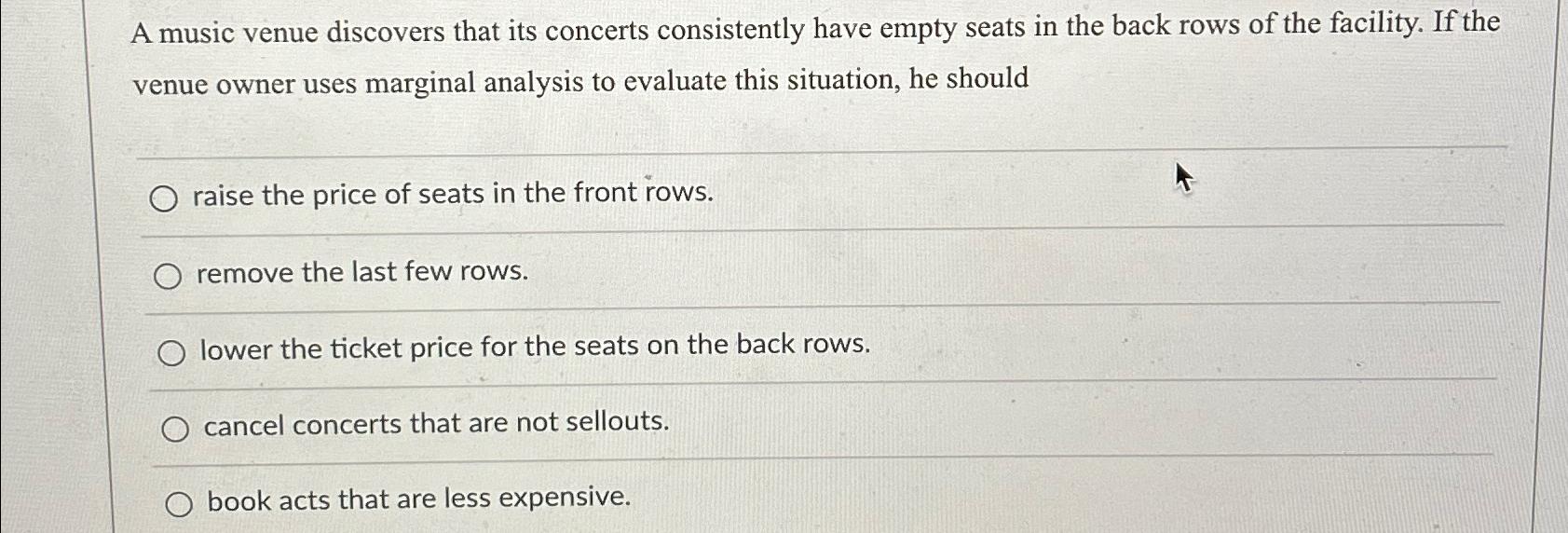 Solved A music venue discovers that its concerts | Chegg.com