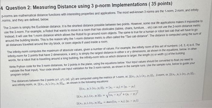 Solved Question 2: Measuring Distance using 3 p-norm | Chegg.com
