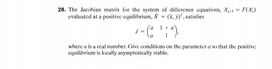 Solved 28. The Jacobian Matrix For The System Of Difference | Chegg.com