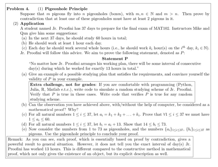 Solved Problem 4. (1) Pigeonhole Principle Suppose that m