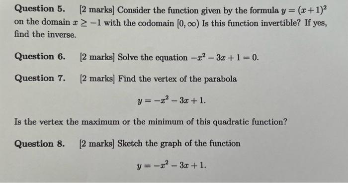 Solved Question 5. [2 marks] Consider the function given by | Chegg.com