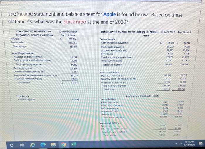 The income statement and balance sheet for Apple is | Chegg.com