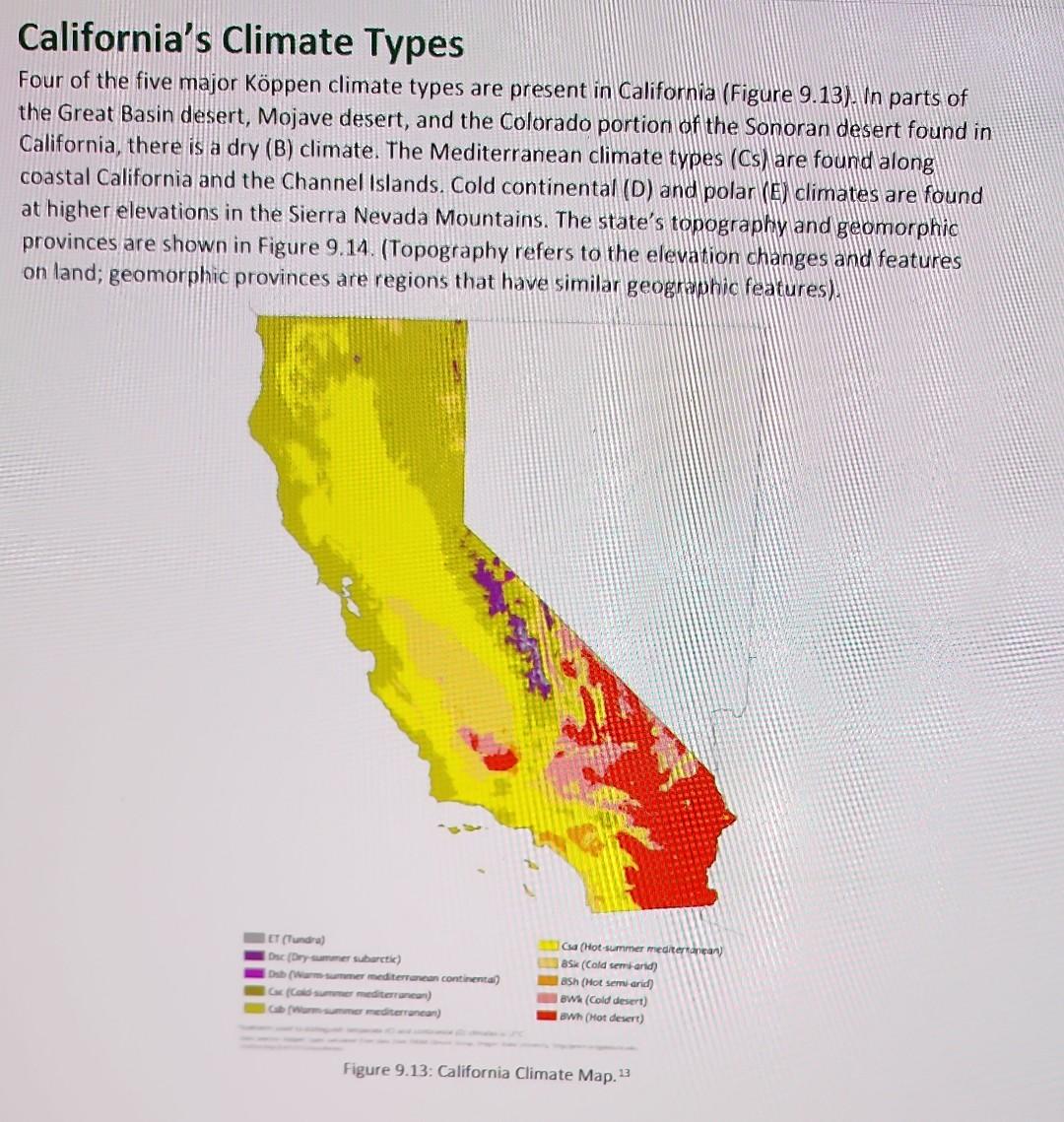 Solved California S Climate Types Four Of The Five Major Chegg Com   Image 