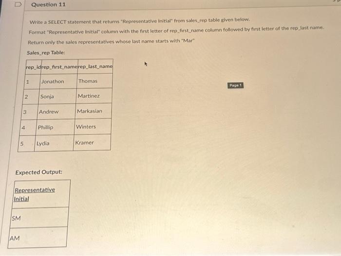 Solved Write a SELECT statement that returns "Representative | Chegg.com