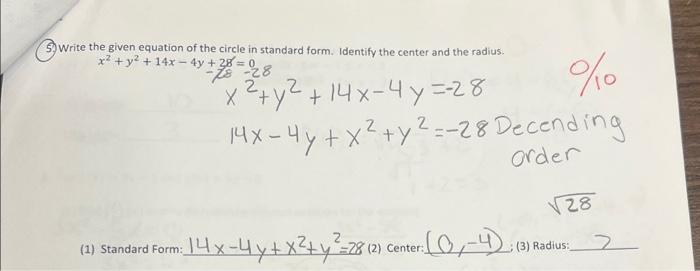 Solved 5. Write the given equation of the circle in standard | Chegg.com