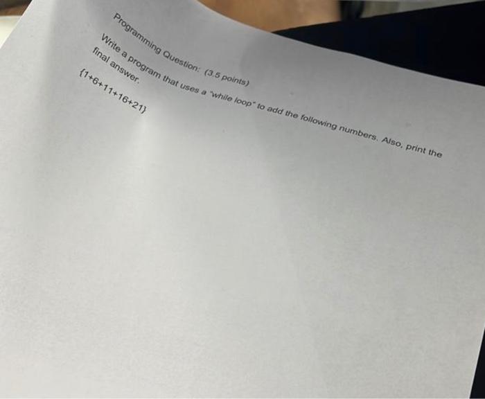 Solved Programming Question: (3.5 points) Write a program | Chegg.com