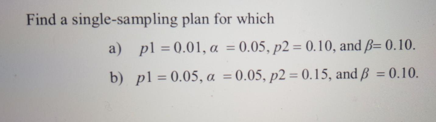 Solved Find a single-sampling plan for which a) pl = 0.01, a | Chegg.com