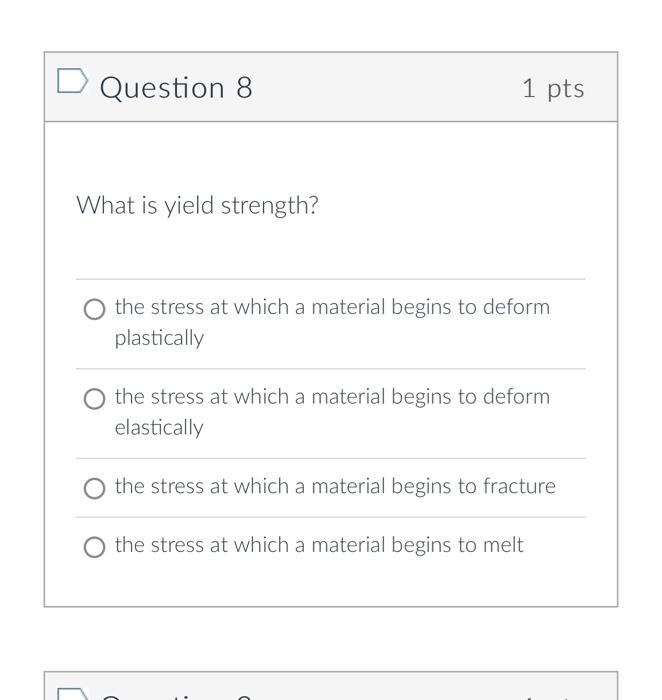 Solved Question 8 What is yield strength the stress at Chegg com