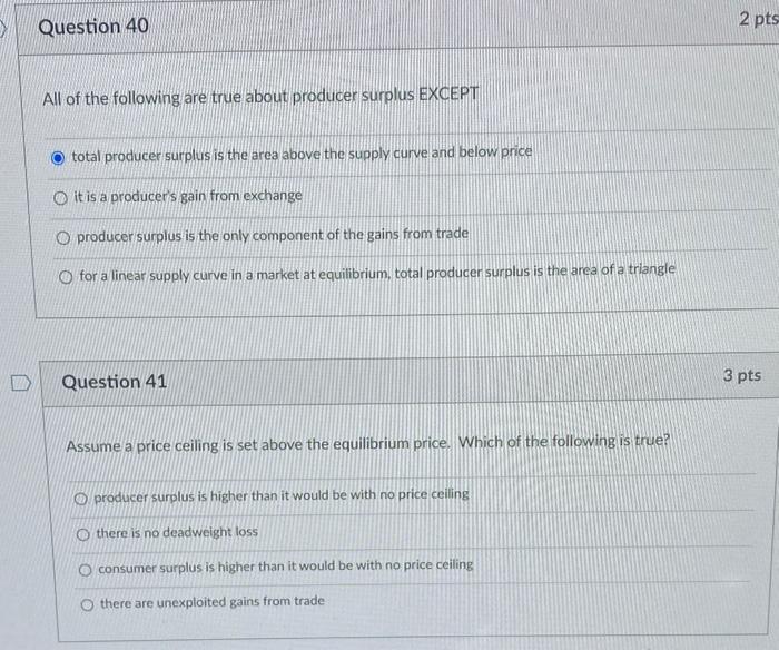 Solved All of the following are true about producer surplus