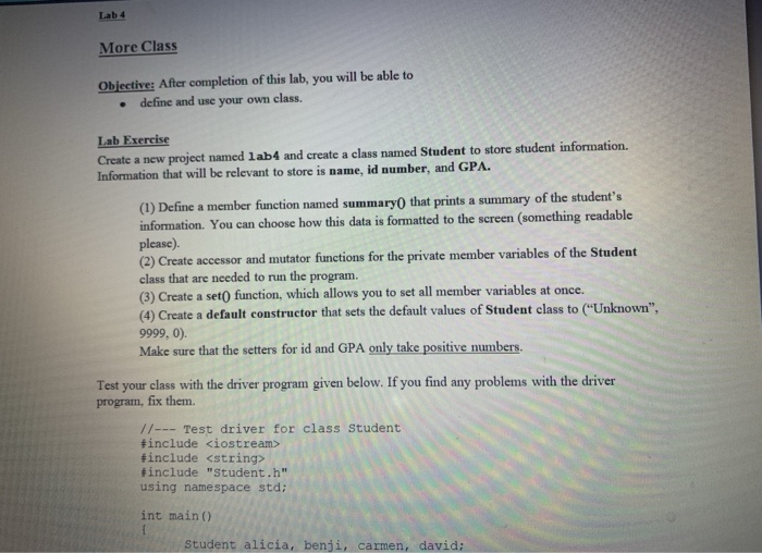 module 4 in class module 4 in class lab how to... Solved Lab 4 More Class Objective: After completion of this | Chegg.com