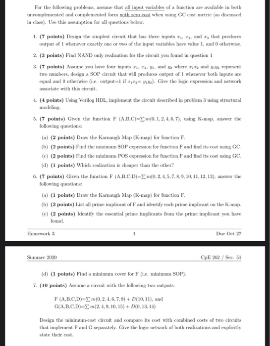 Solved For The Following Problems, Assume That All Input | Chegg.com