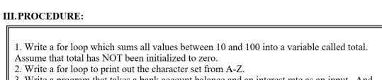 Solved III.PROCEDURE: 1. Write a for loop which sums all | Chegg.com