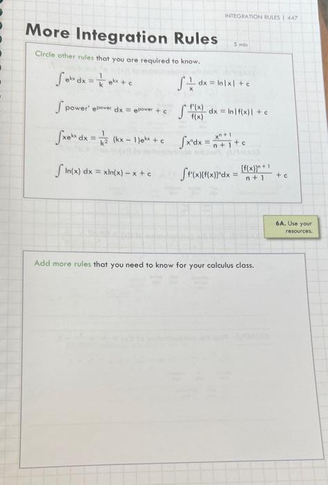 Solved More Integration Rules Circle other rules that you | Chegg.com